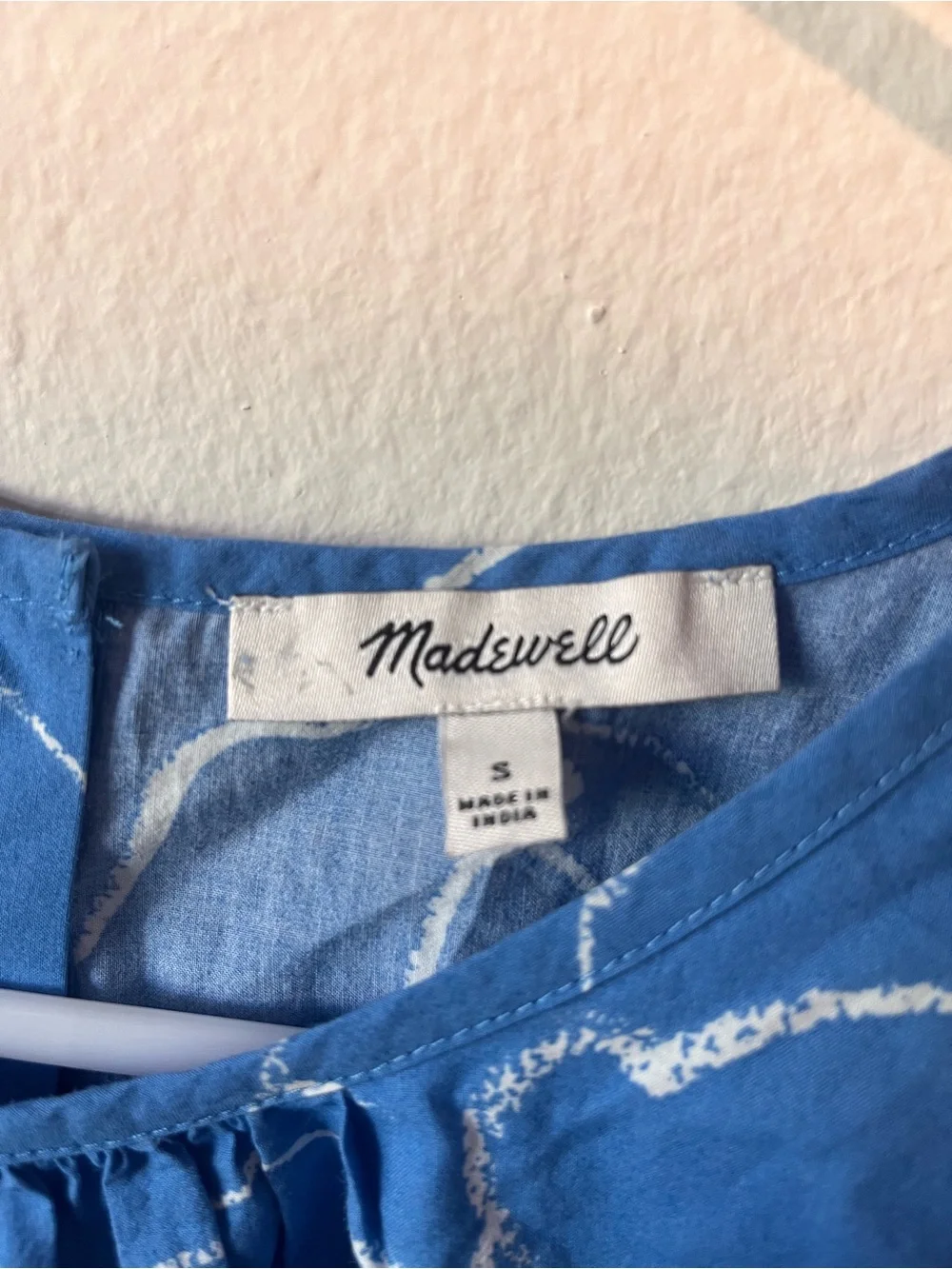 Madewell Blue Floral Drawstring Puff Sleeve Crop Top